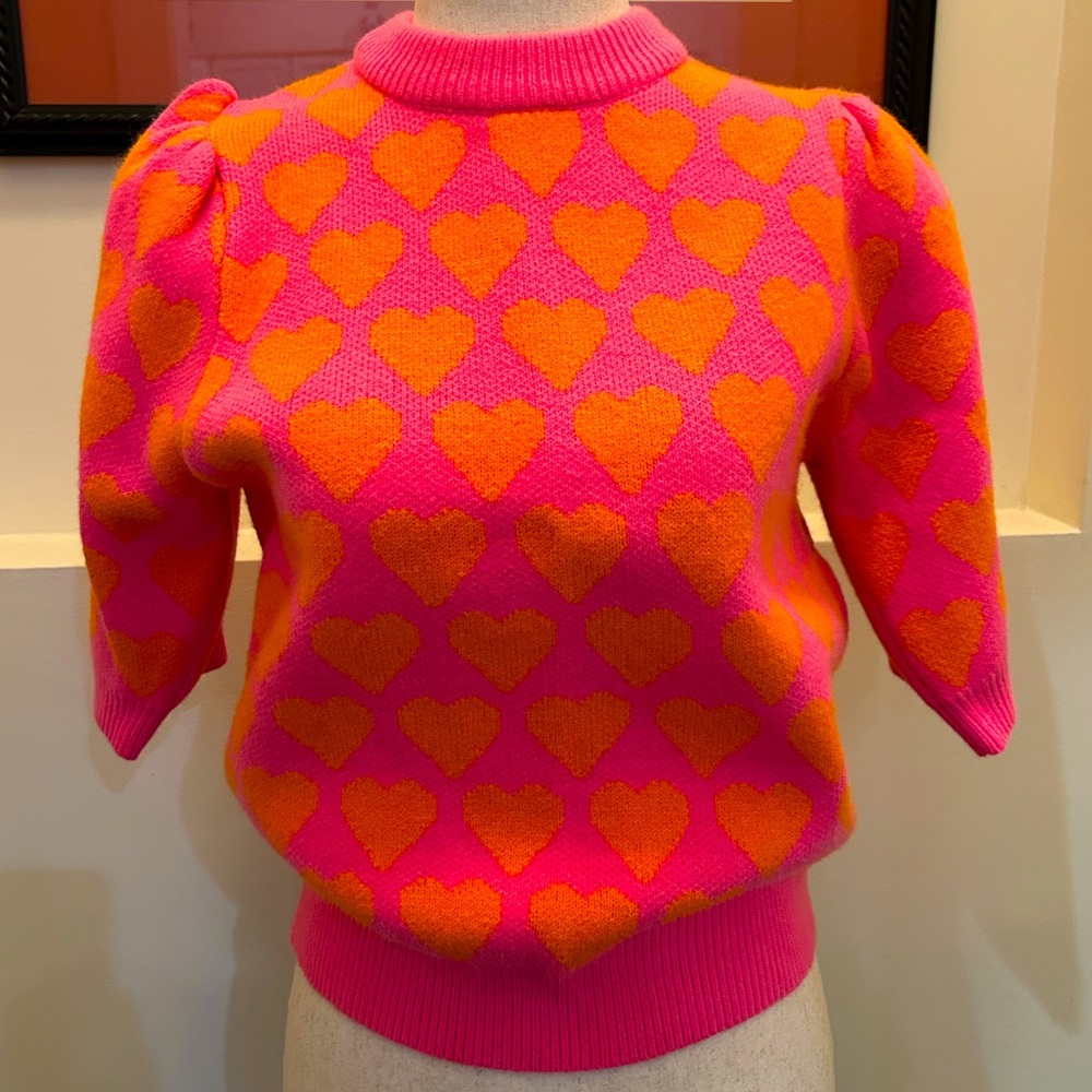 Short Sleeve Heart Knit Top: AKA Pink Heart Sweater